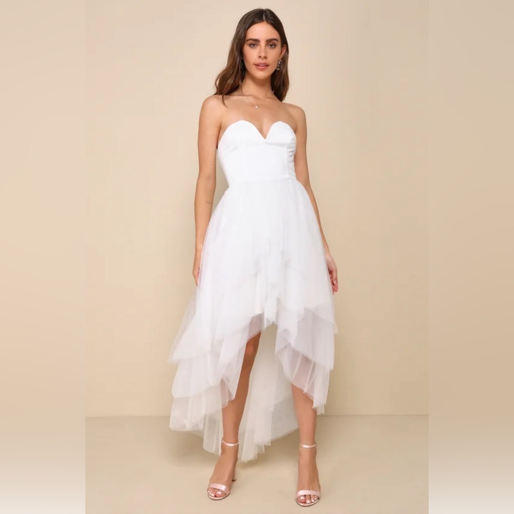 Lulus Precious Angel White Mesh Strapless High-Low Maxi Dress Size Large